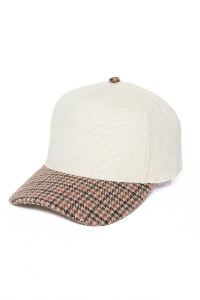 Plaid Brim Beige Blank Hat