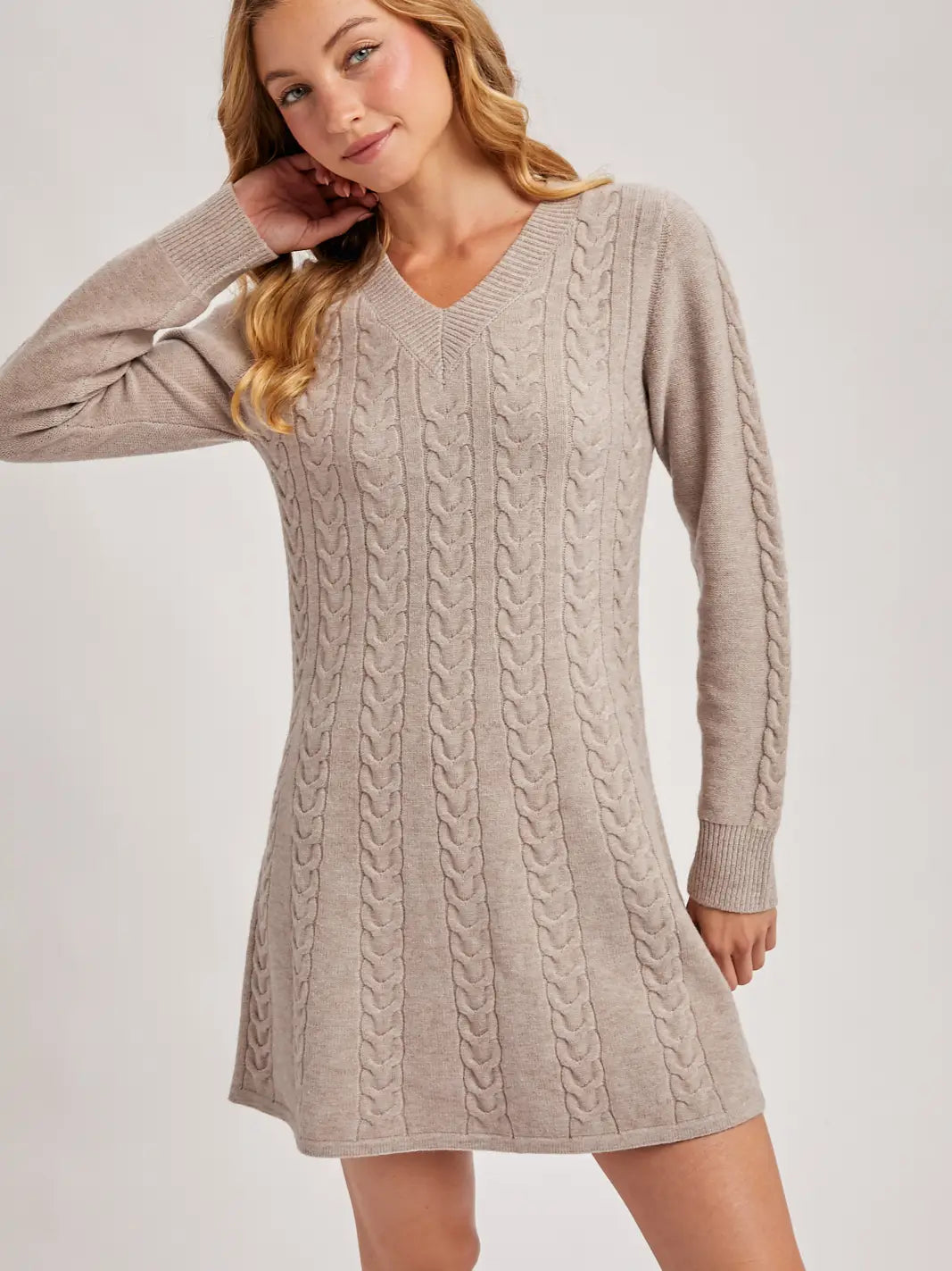 Cabel Knit V-Neck Sweater Mini Dress