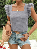 Gingham Square Neck Ruffle Top