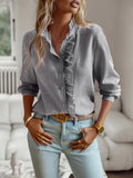 Ruffle Button Down Long Sleeve Shirt