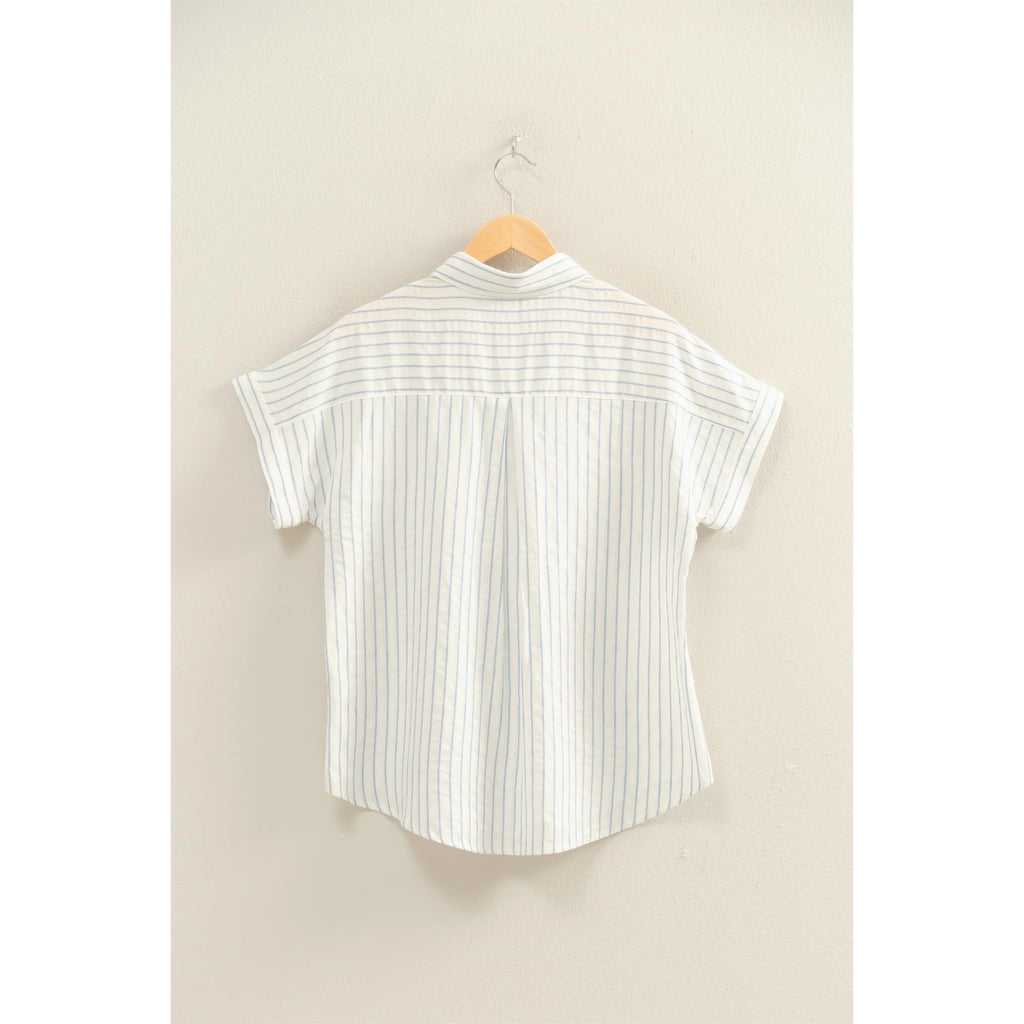 Striped Blue Button-Up Dolman Sleeve Shirt