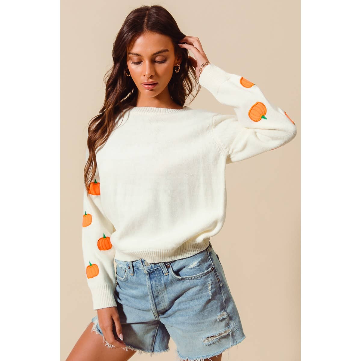 Pumpkin Embroidered Sweater