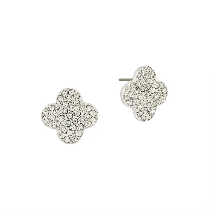 Silver Rhinestone Clover Stud Earring