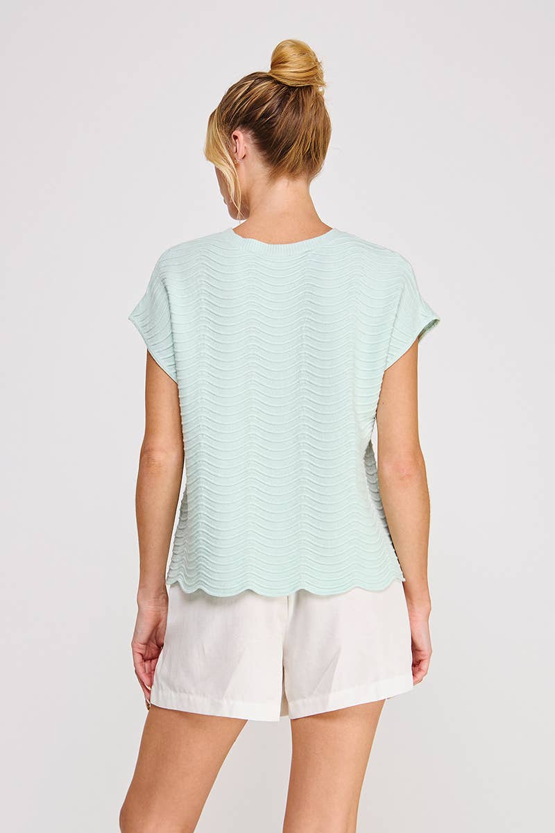 Fine gauge scallop pattern relaxed knit top