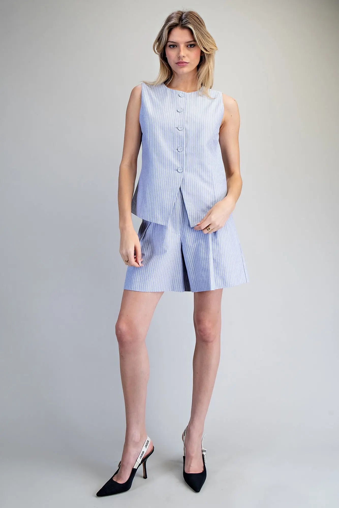 Coastal Sky Pinstripe Trouser Short