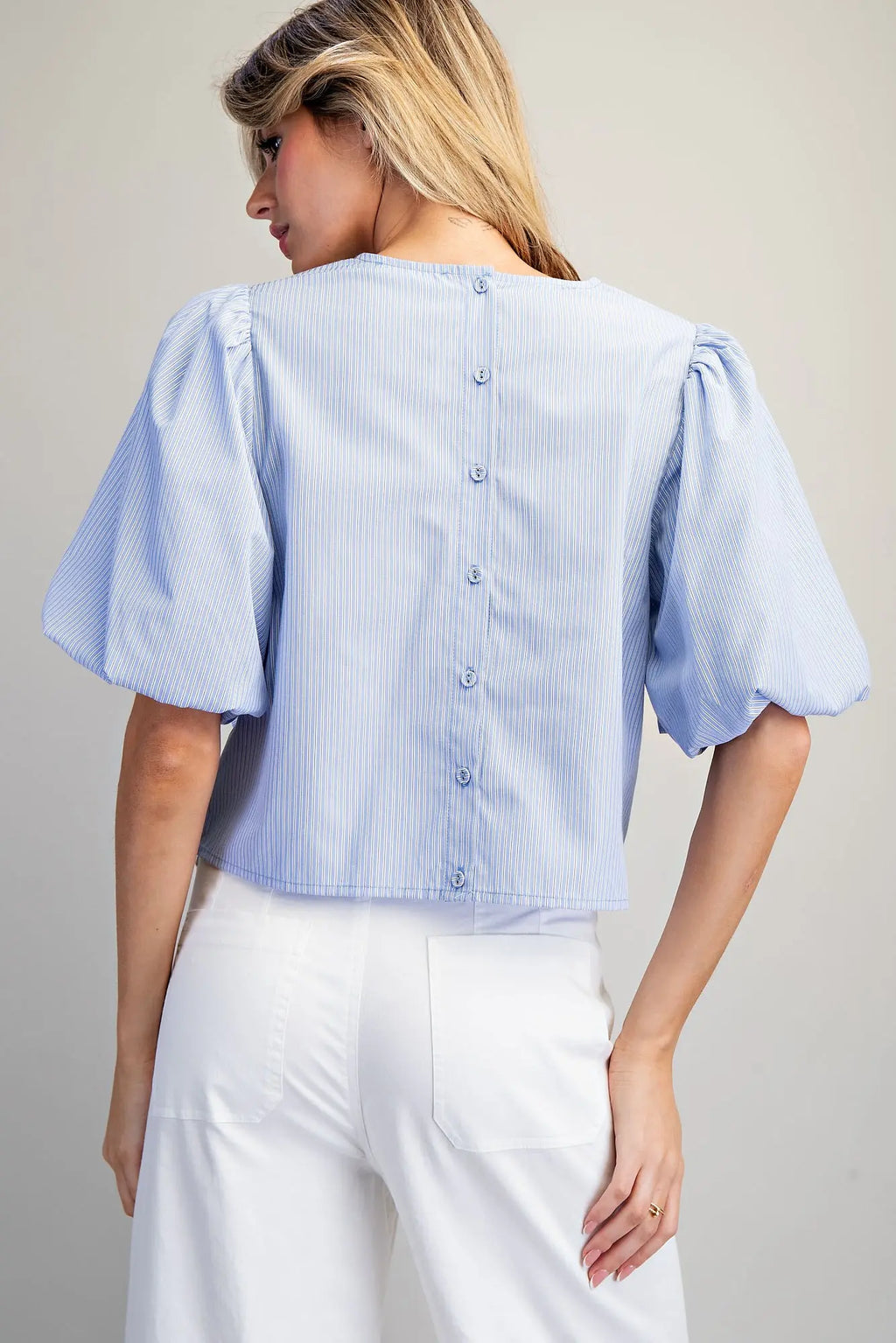 French Blue Striped Tie Blouse