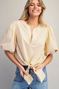 Honey Butter Striped Tie Blouse