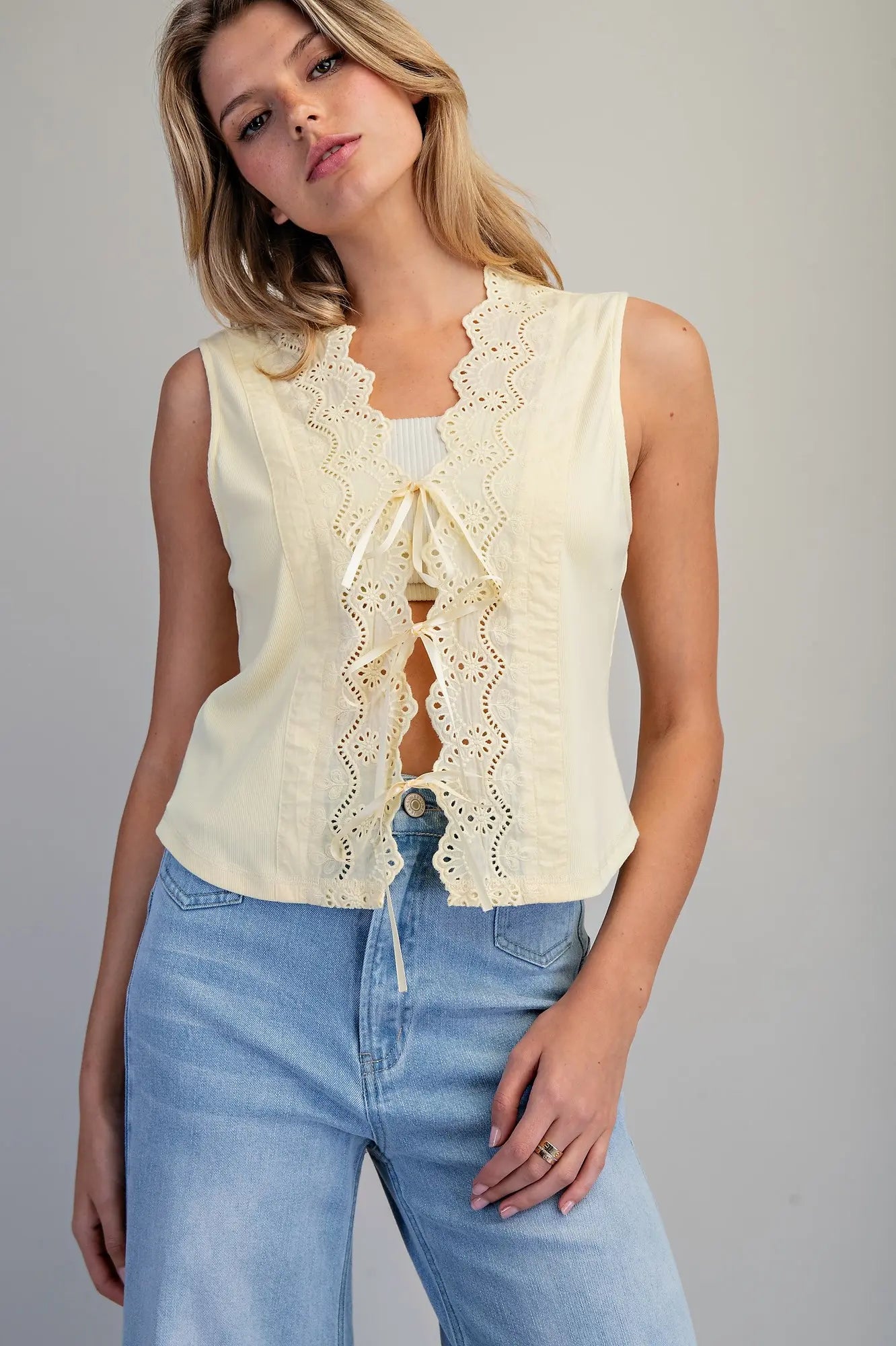 Butter Yellow Ribbon Tie Vest