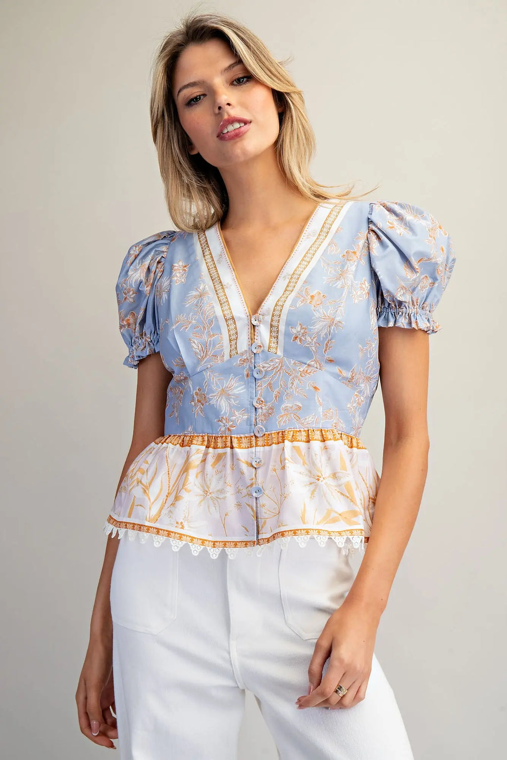 Floral Contrast Hem Blouse