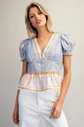 Floral Contrast Hem Blouse
