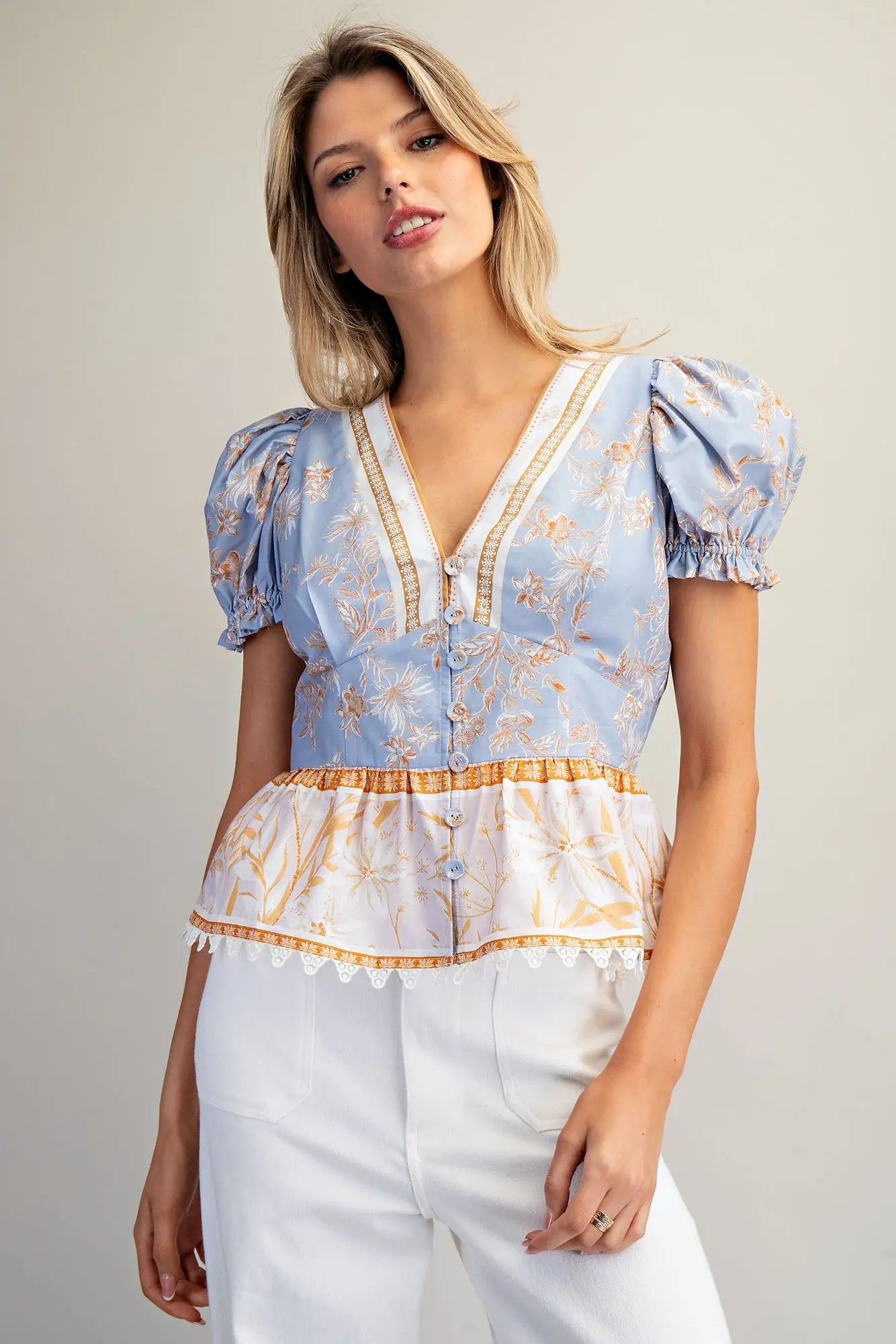 Floral Contrast Hem Blouse