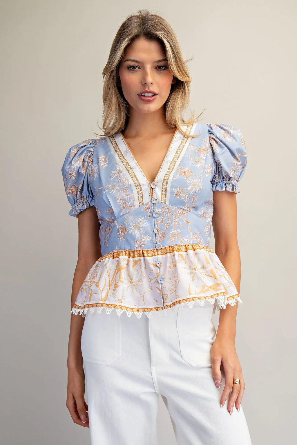 Floral Contrast Hem Blouse