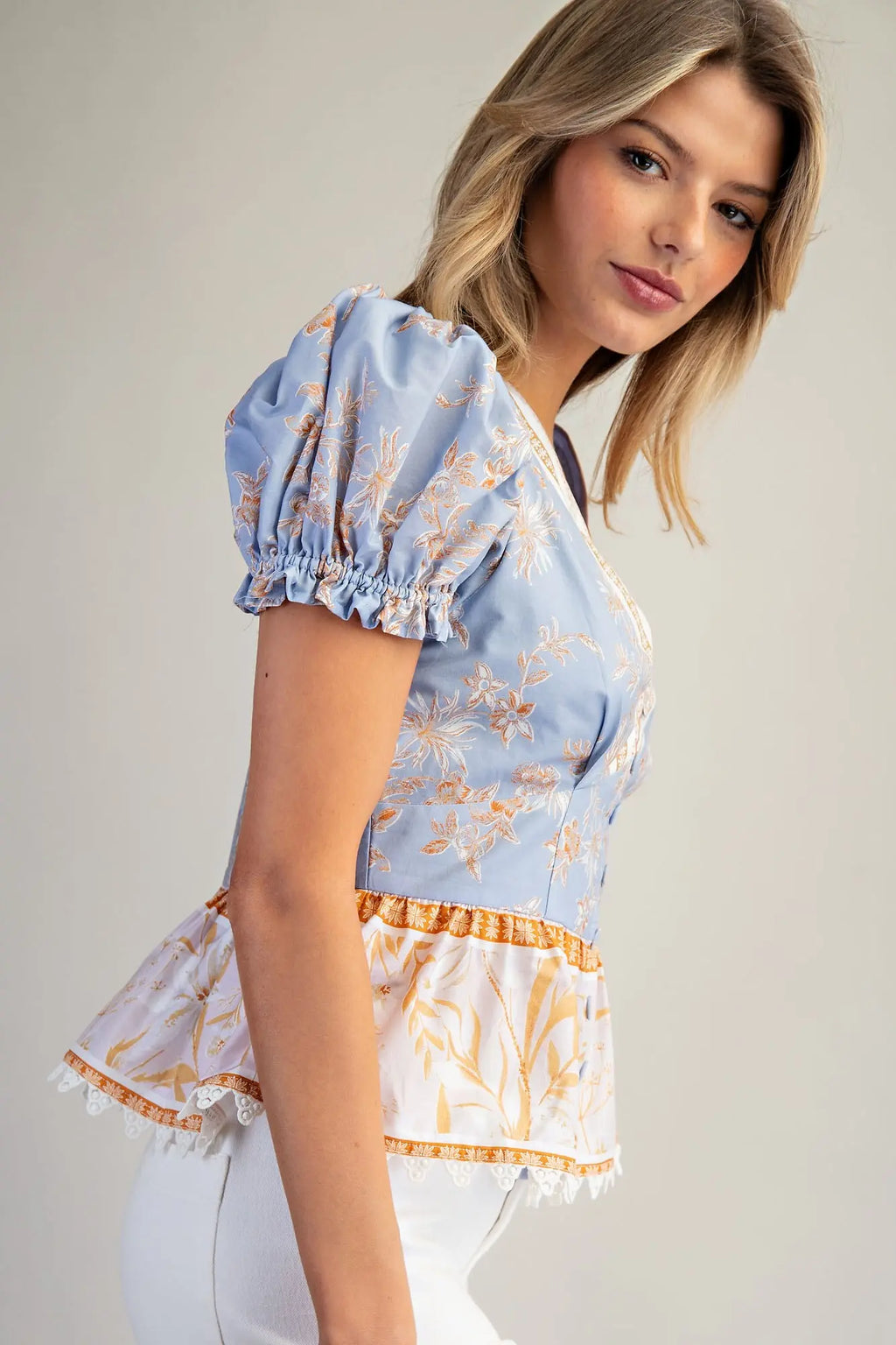 Floral Contrast Hem Blouse