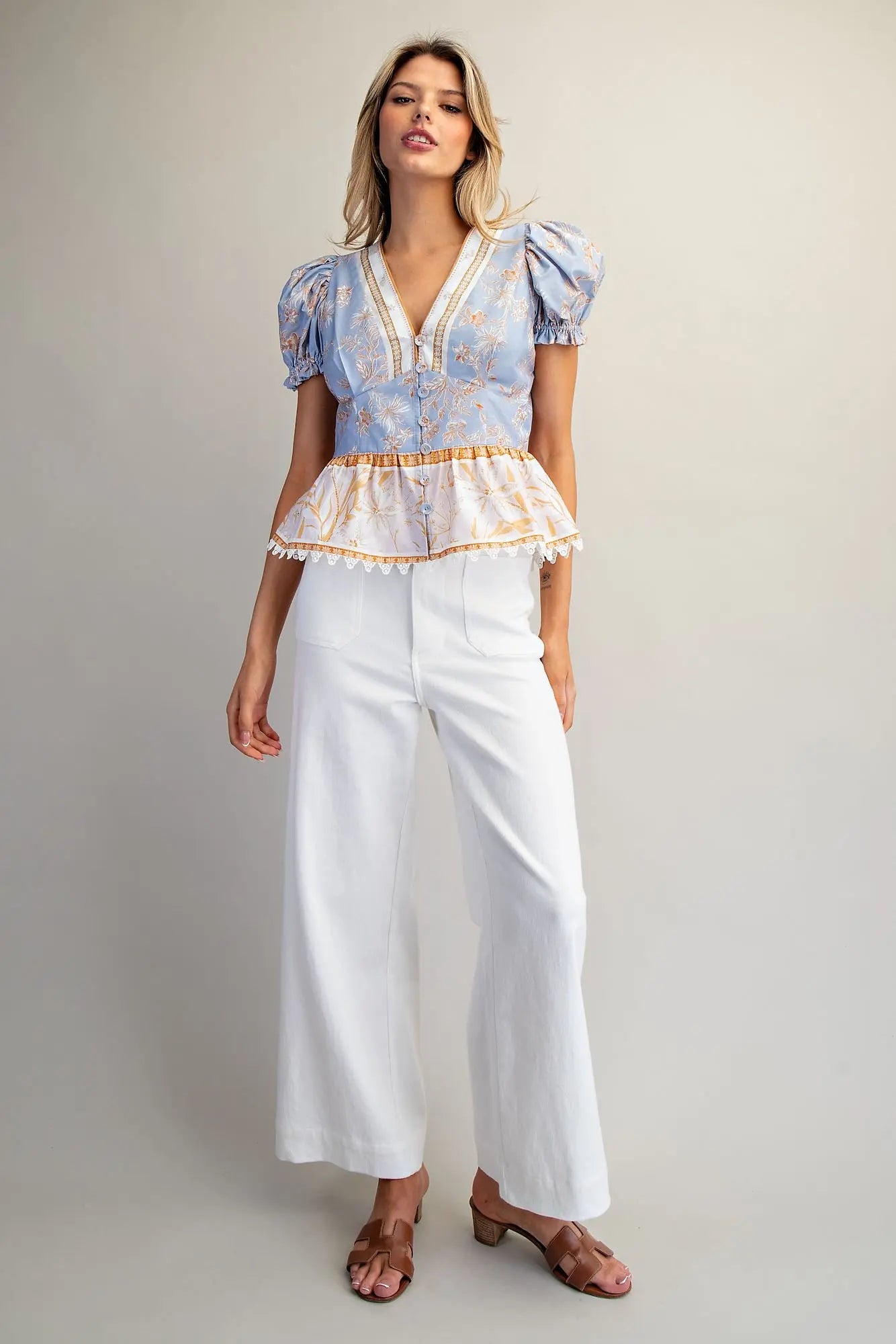 Floral Contrast Hem Blouse