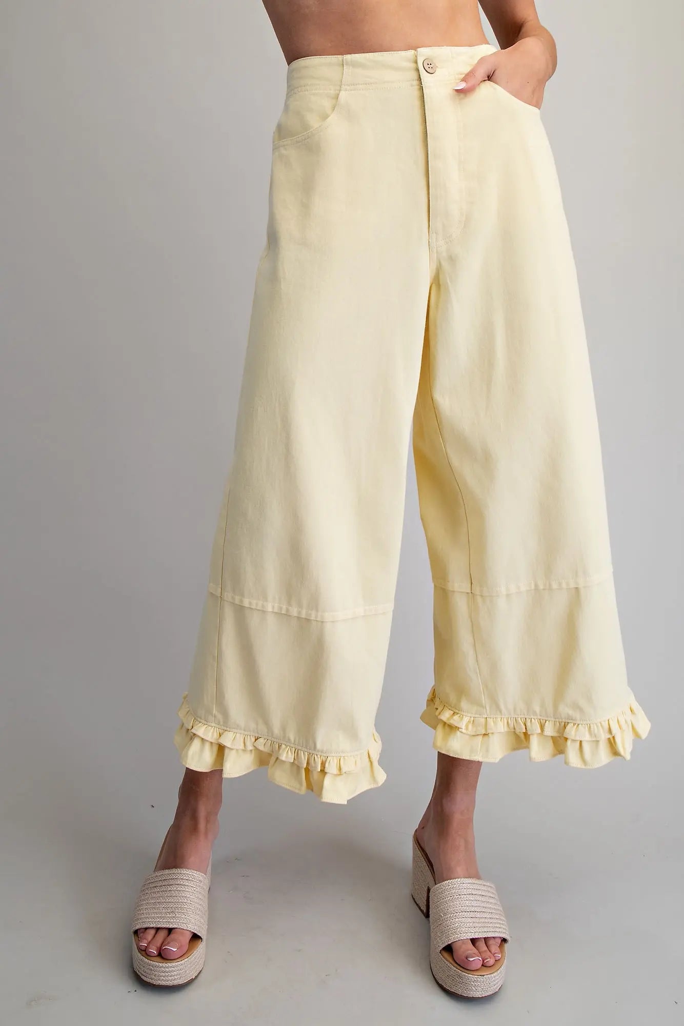 Butter Yellow Ruffled Hem Pant