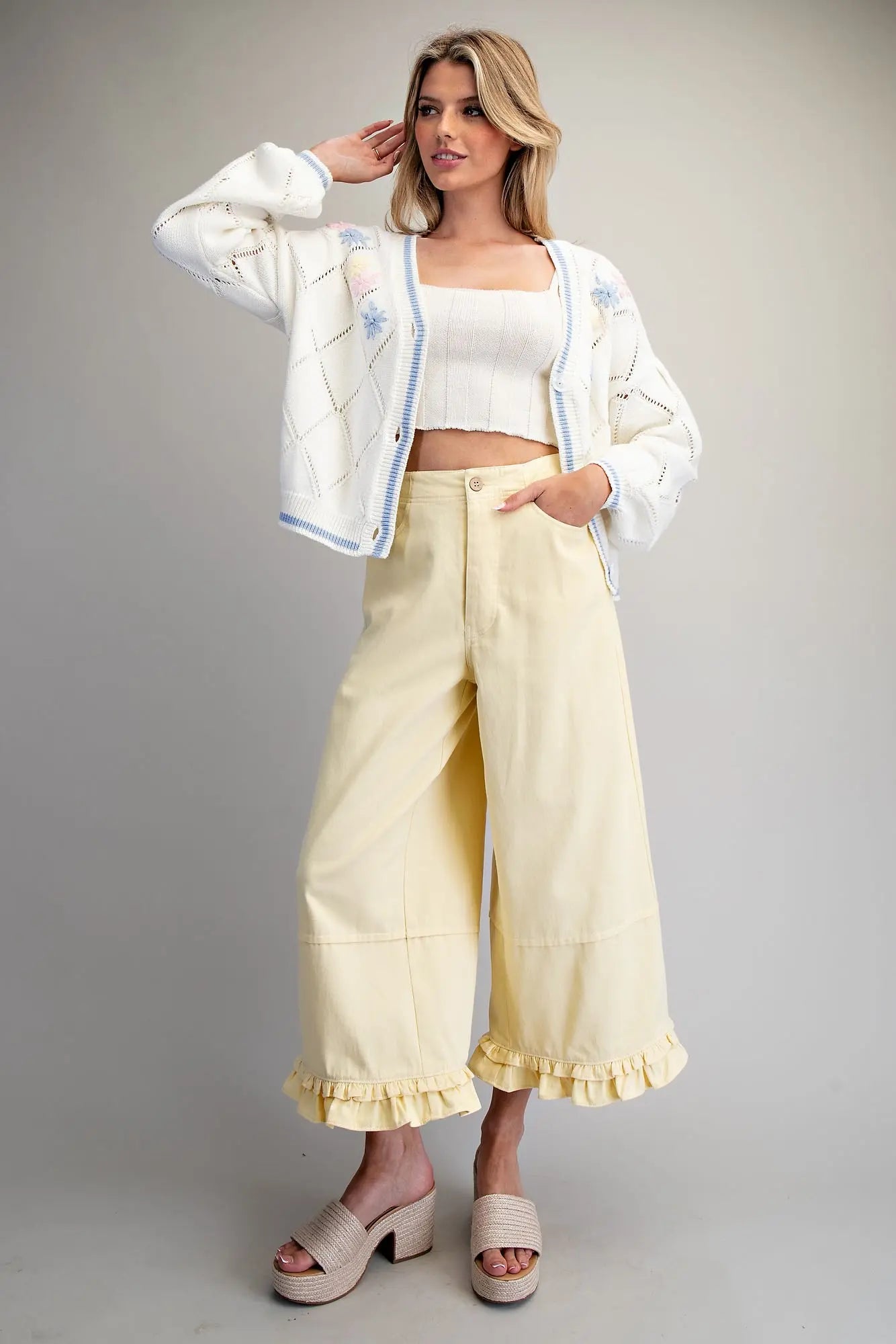 Butter Yellow Ruffled Hem Pant