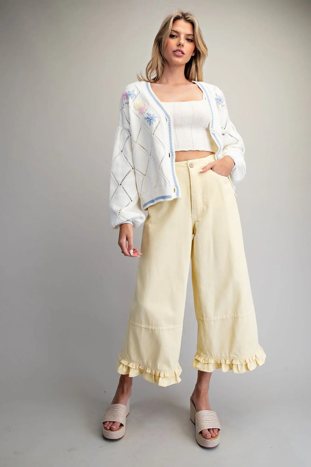 Butter Yellow Ruffled Hem Pant