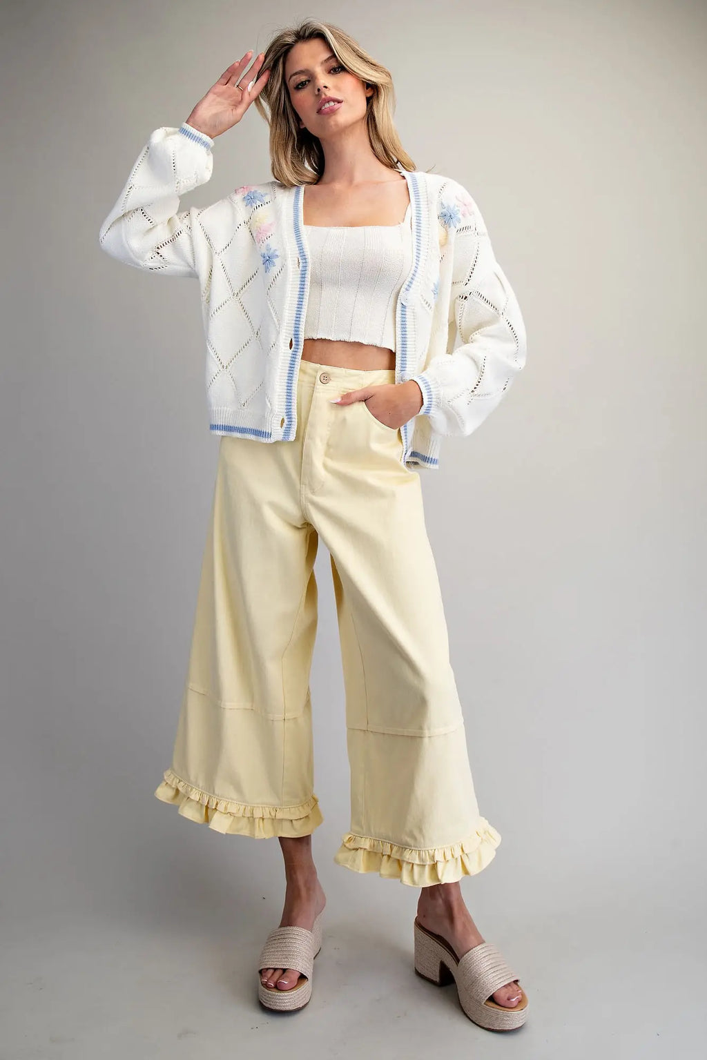 Butter Yellow Ruffled Hem Pant