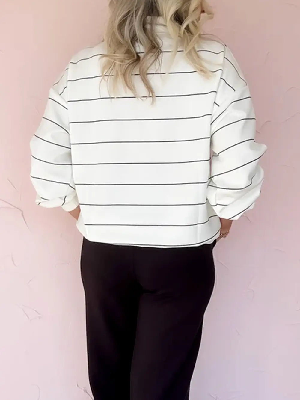 White Stripe Drop Shoulder Top