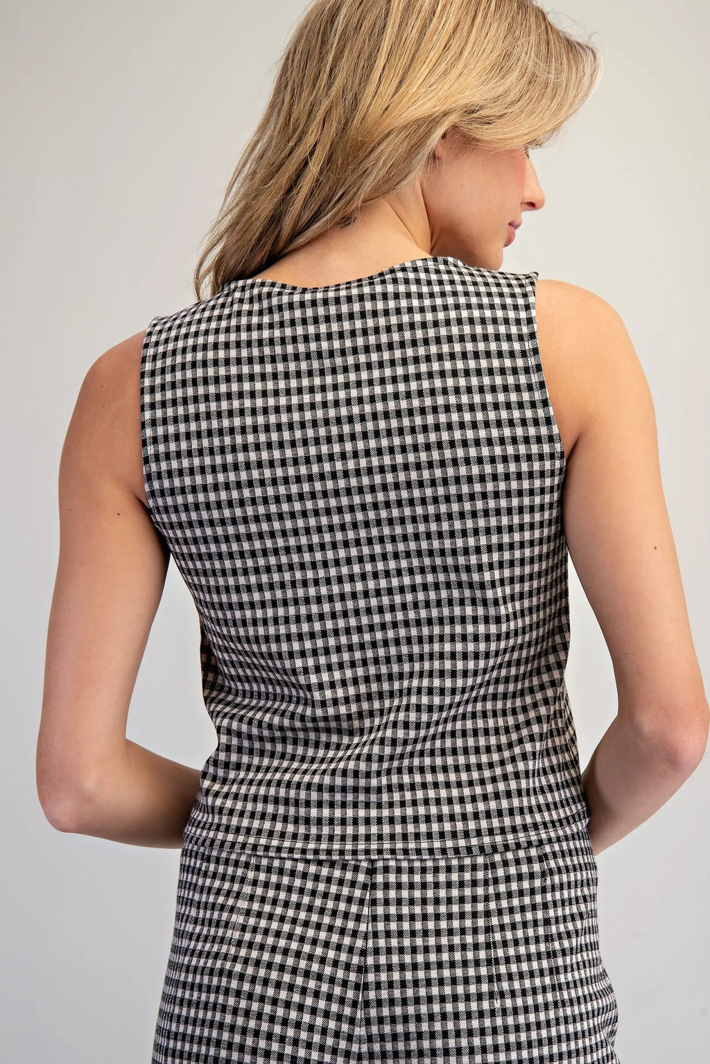 Black Gingham Button Detail Top