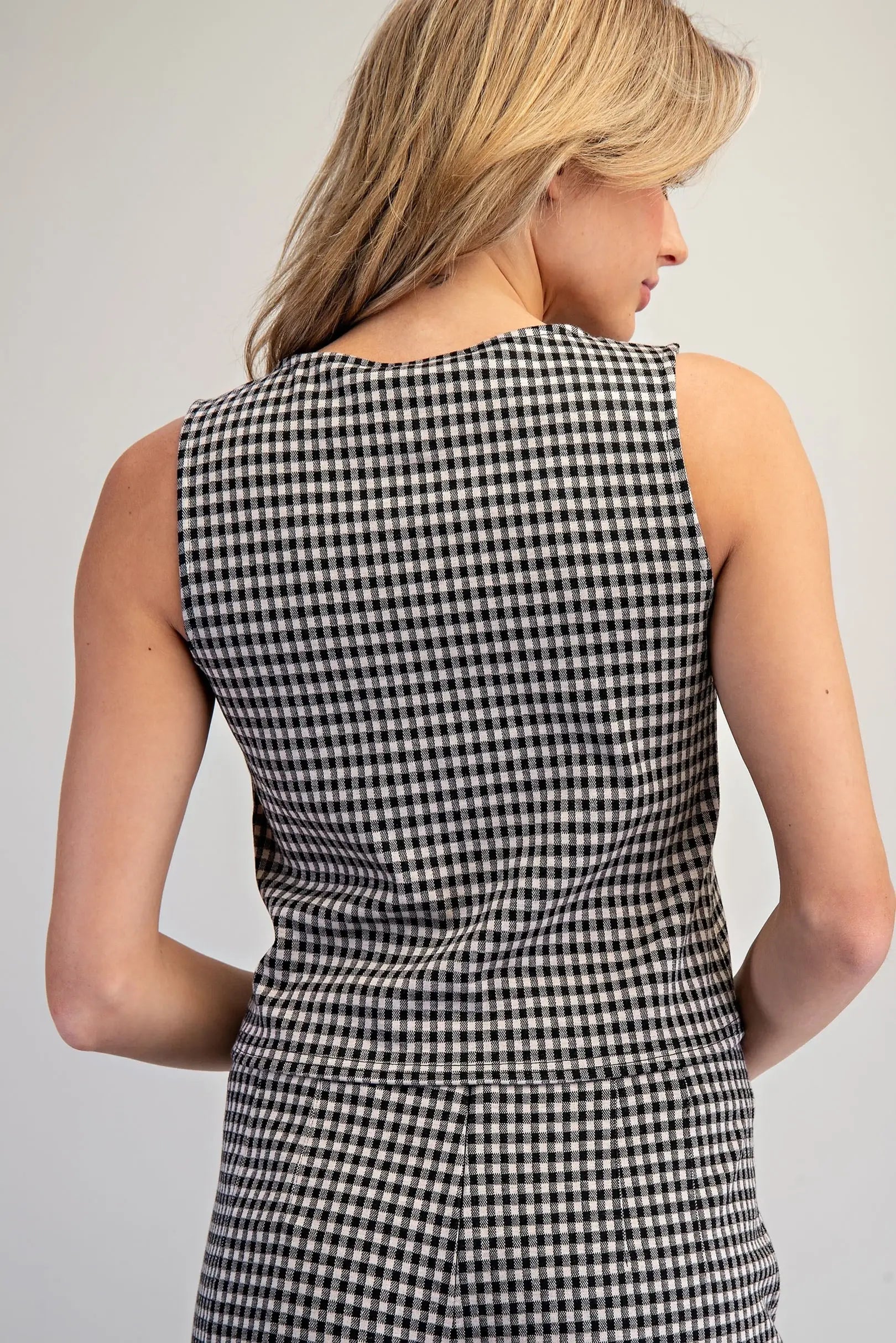 Black Gingham Button Detail Top