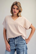 Taupe V-Neck Blouse