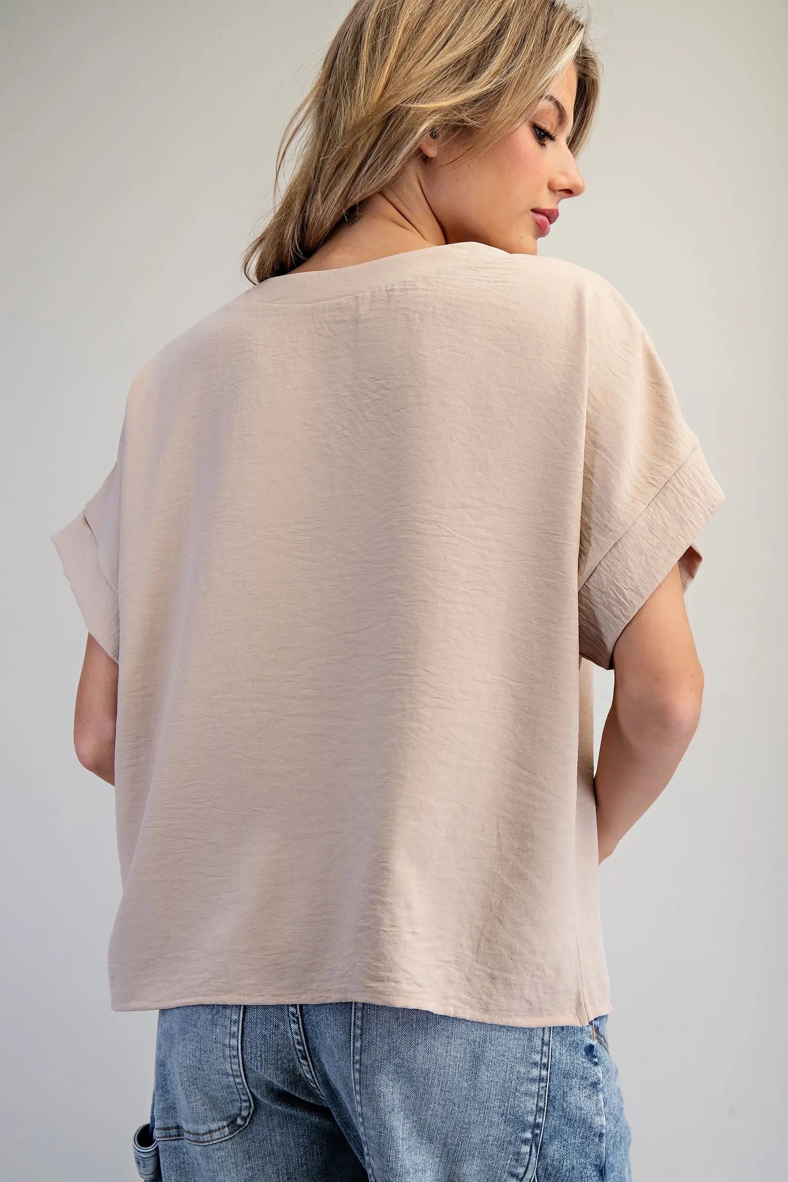 Taupe V-Neck Blouse