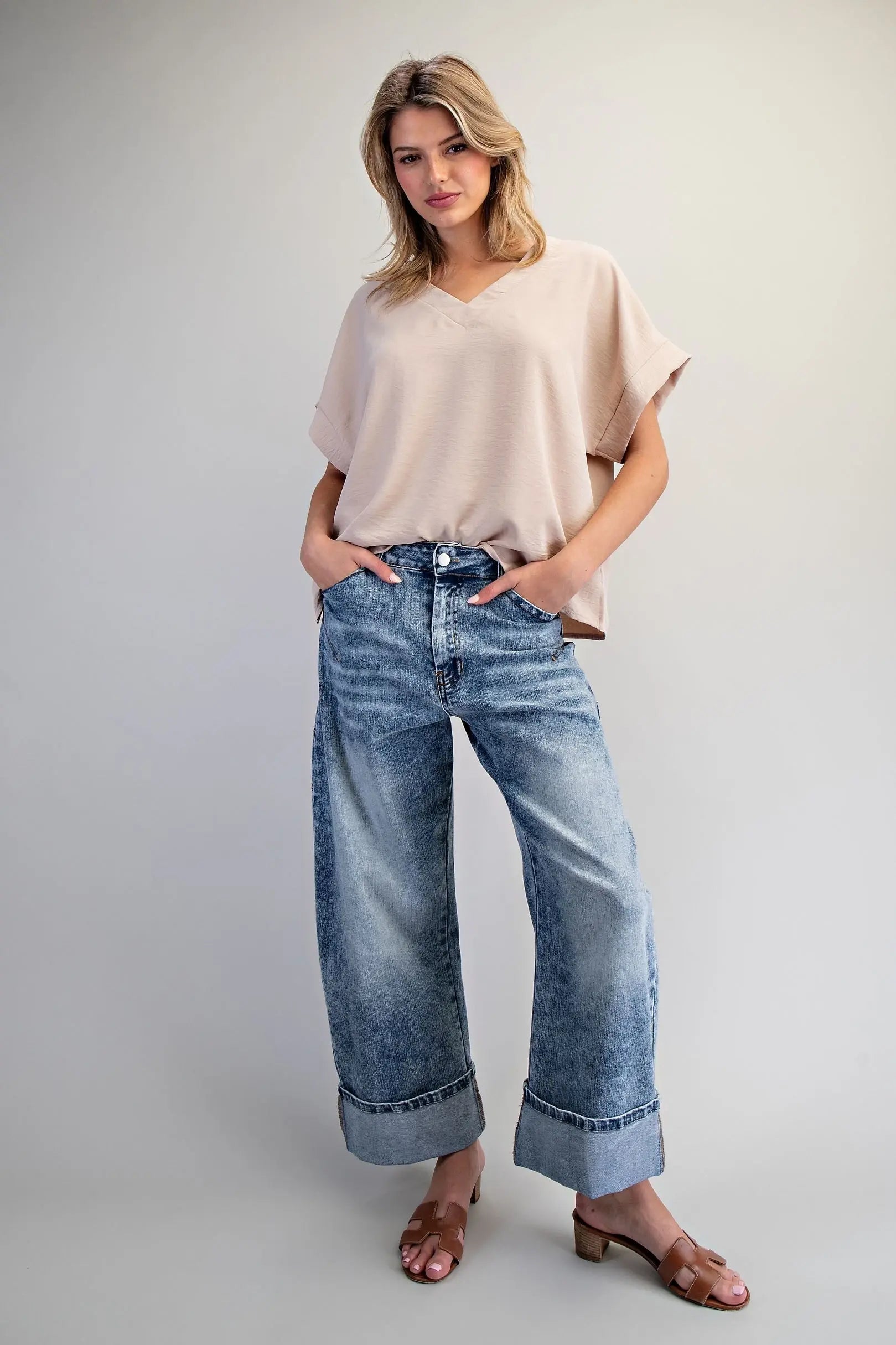 Taupe V-Neck Blouse