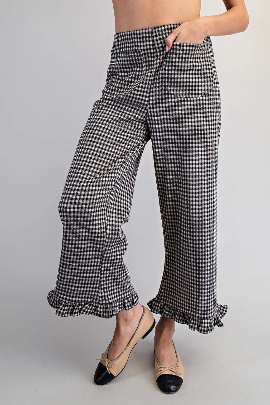 Gingham Ruffle Hem Pant