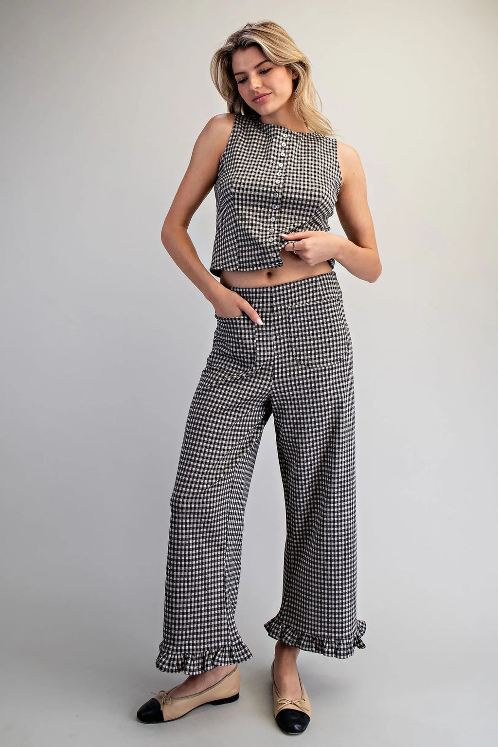 Gingham Ruffle Hem Pant