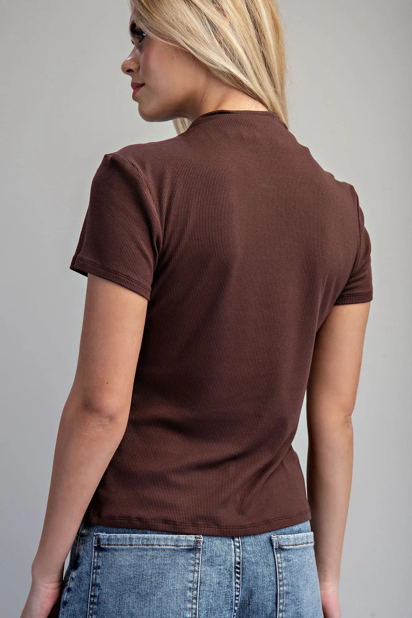 Mock Neck Ribbed Short Sleeve