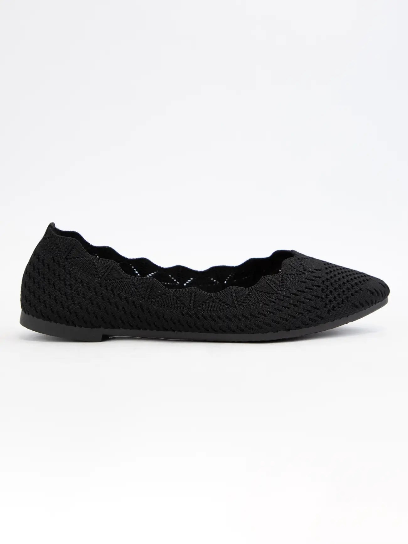 Kosta Scallop Edge Crochet Knitted Fabric Flats Black