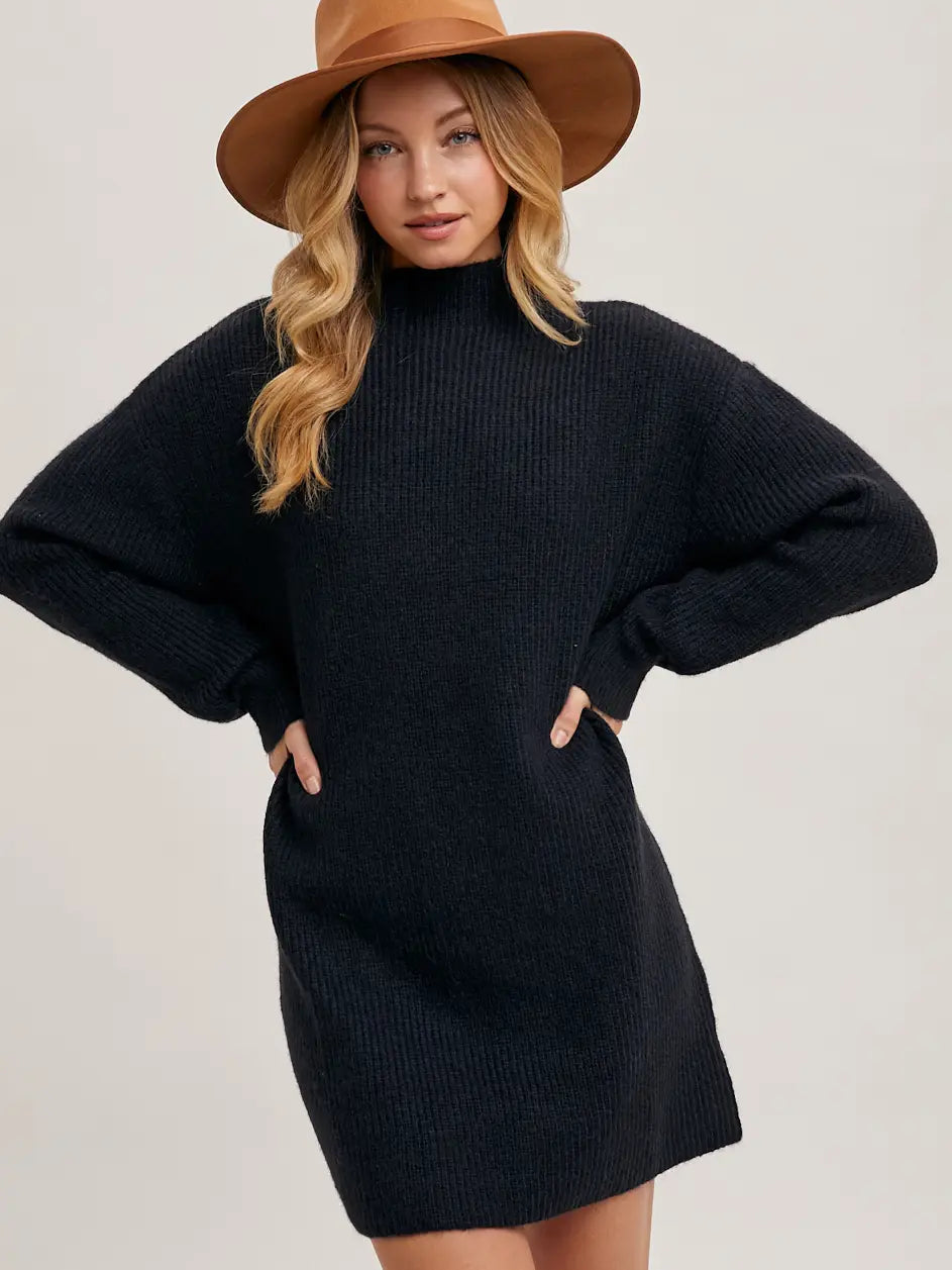 Mock Neck Knit Sweater Mini Dress
