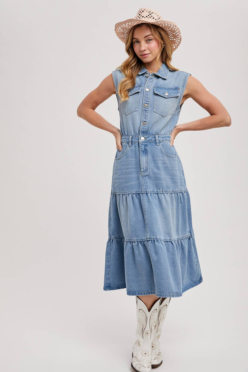 Denim Sleeveless Midi Dress