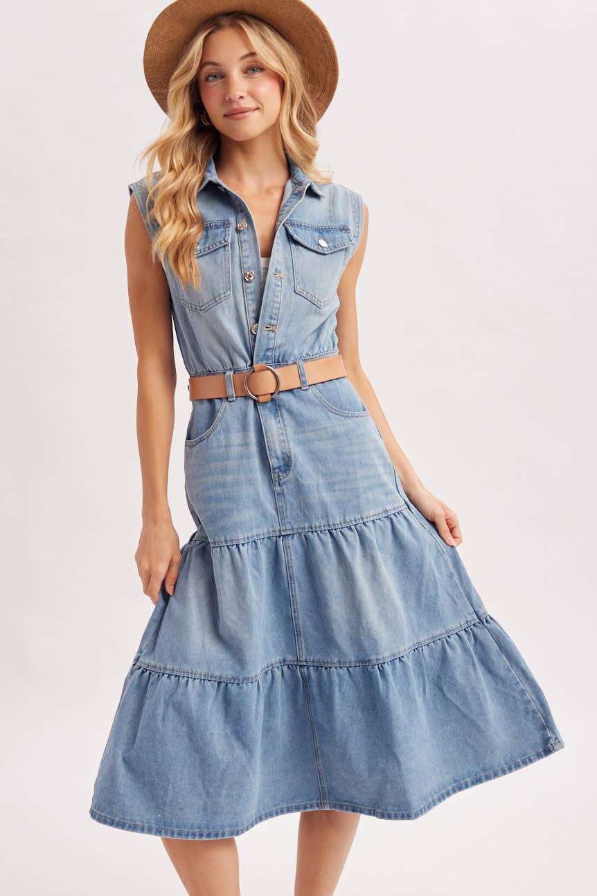Denim Sleeveless Midi Dress