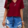 Pointelle Pleated V Neck Button Detail Blouse