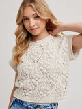 Knit Short-Sleeve Crop Sweater Pullover