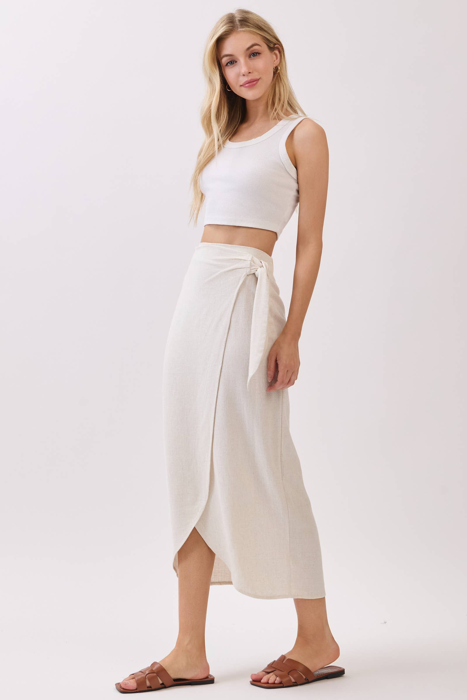 SIDE TIE WRAP MIDI SKIRT