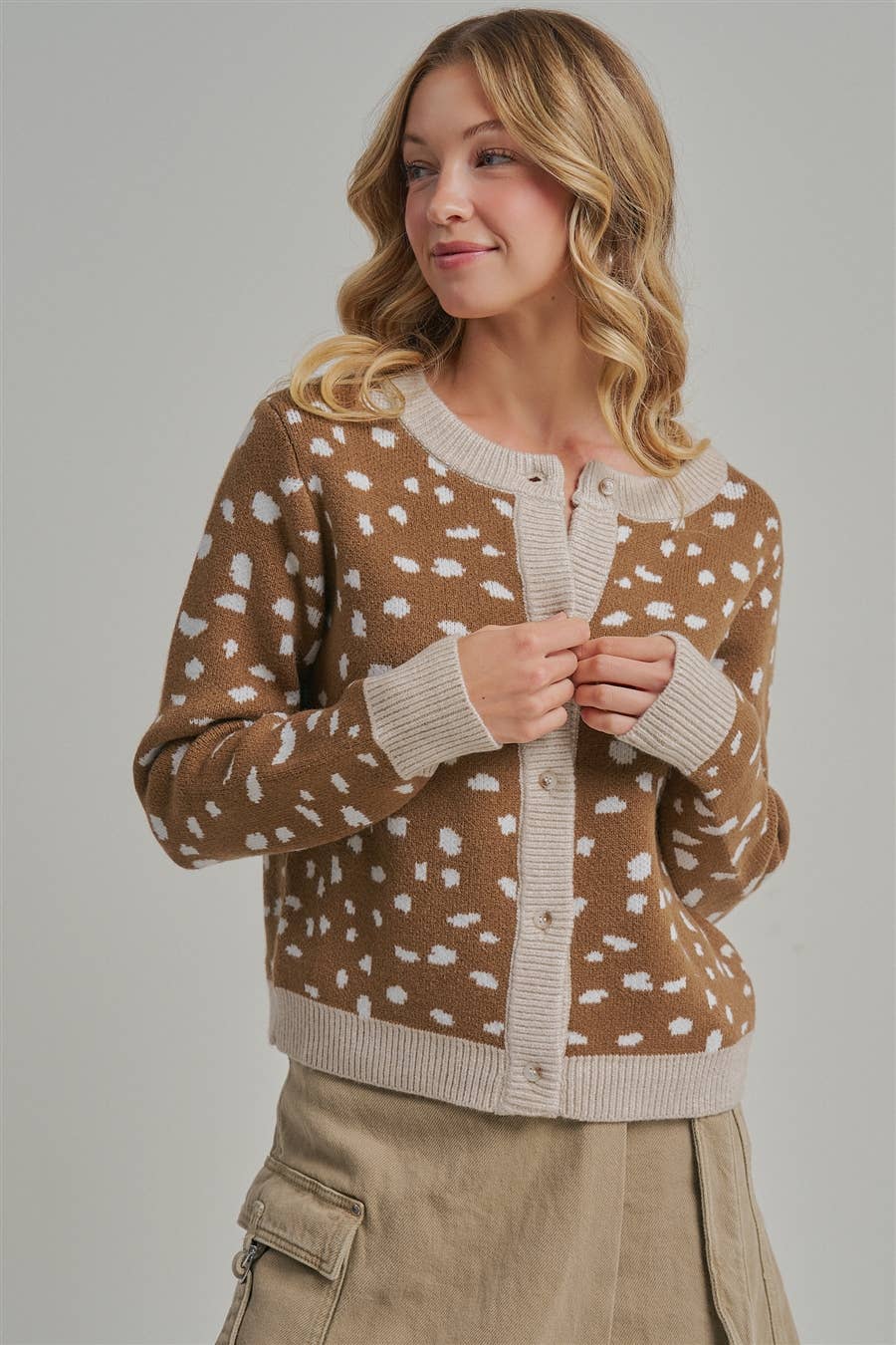 Deer Pattern Contrast Trim Cardigan