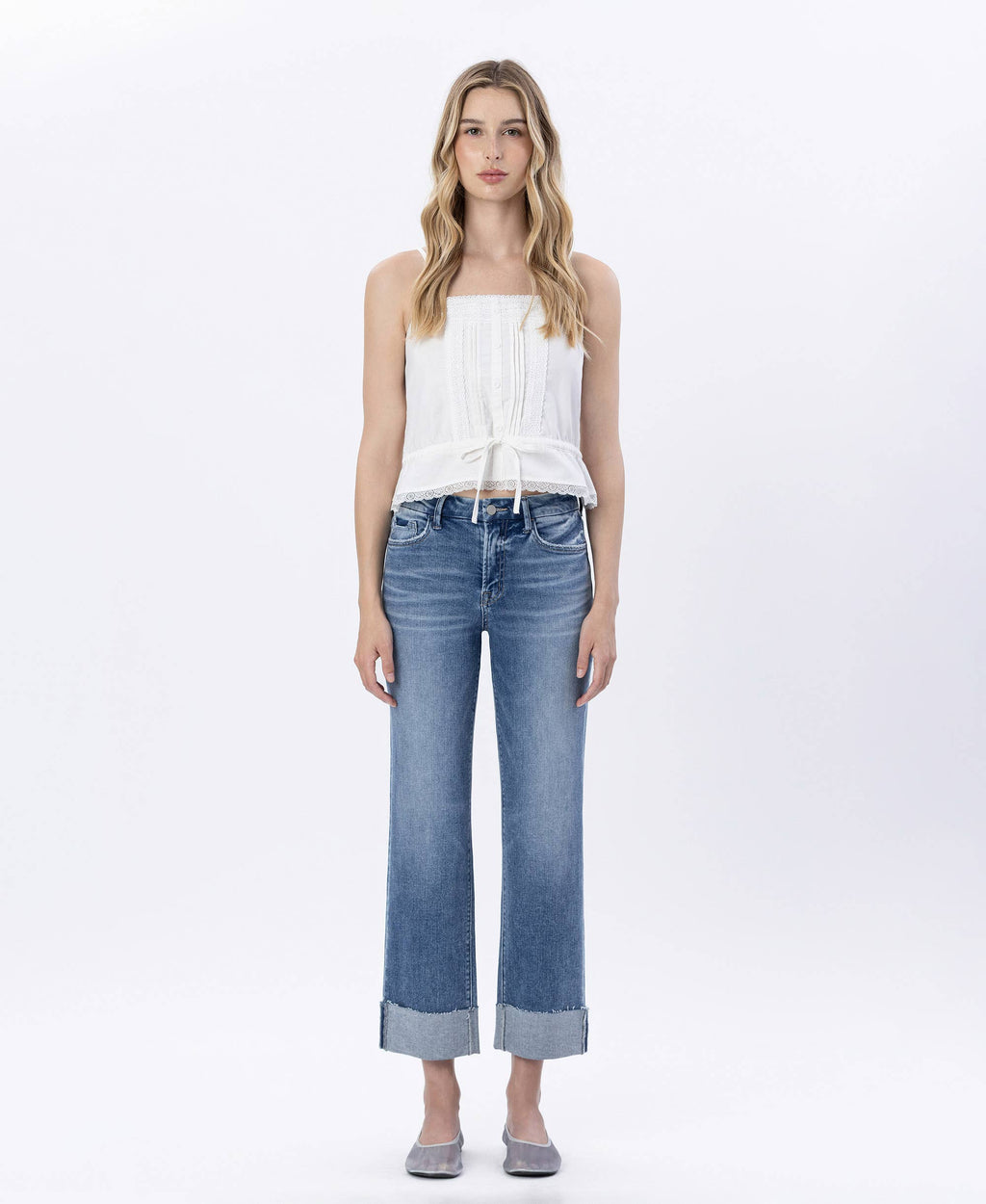 High Rise Cuffed Straight Leg
