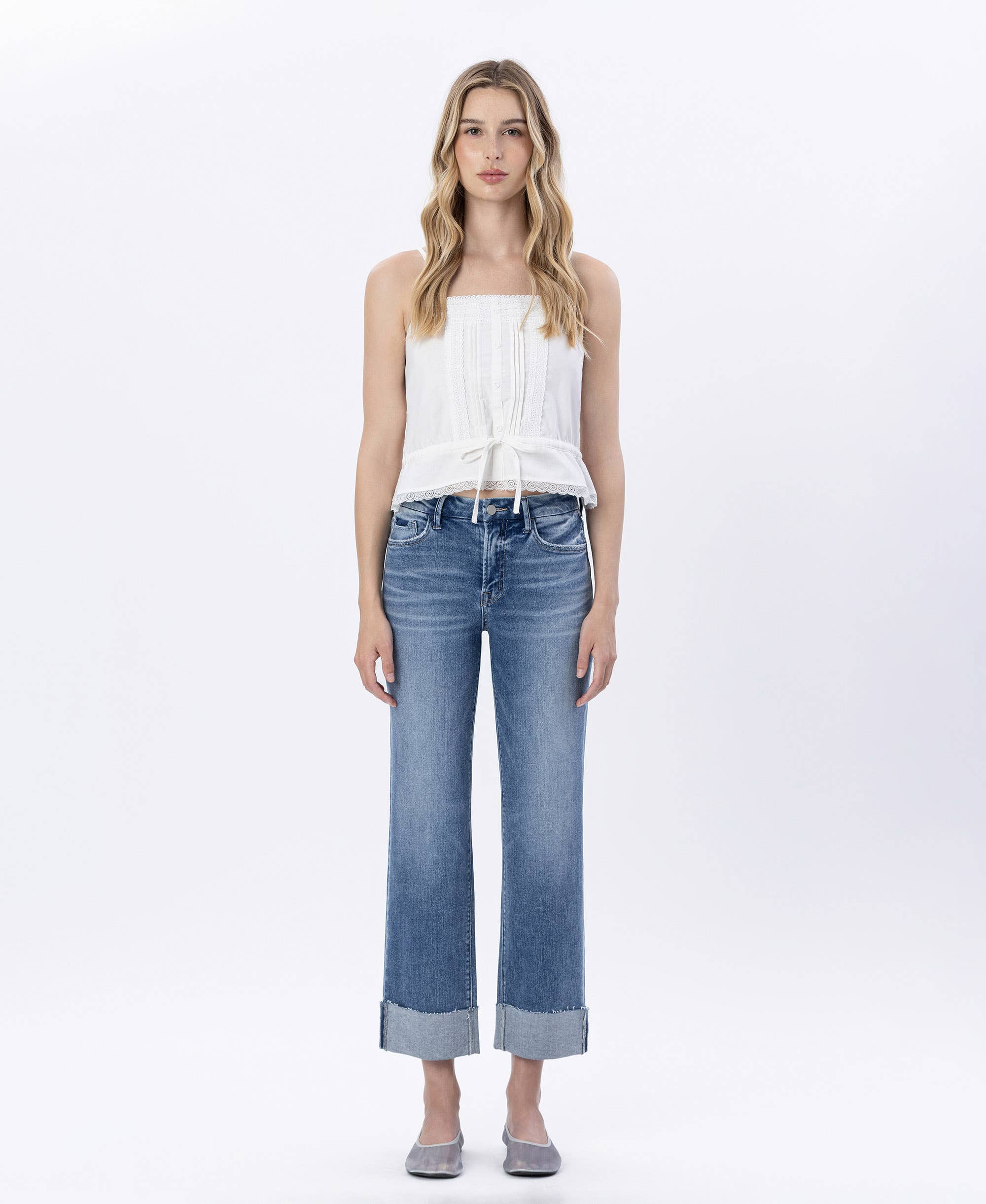 High Rise Cuffed Straight Leg