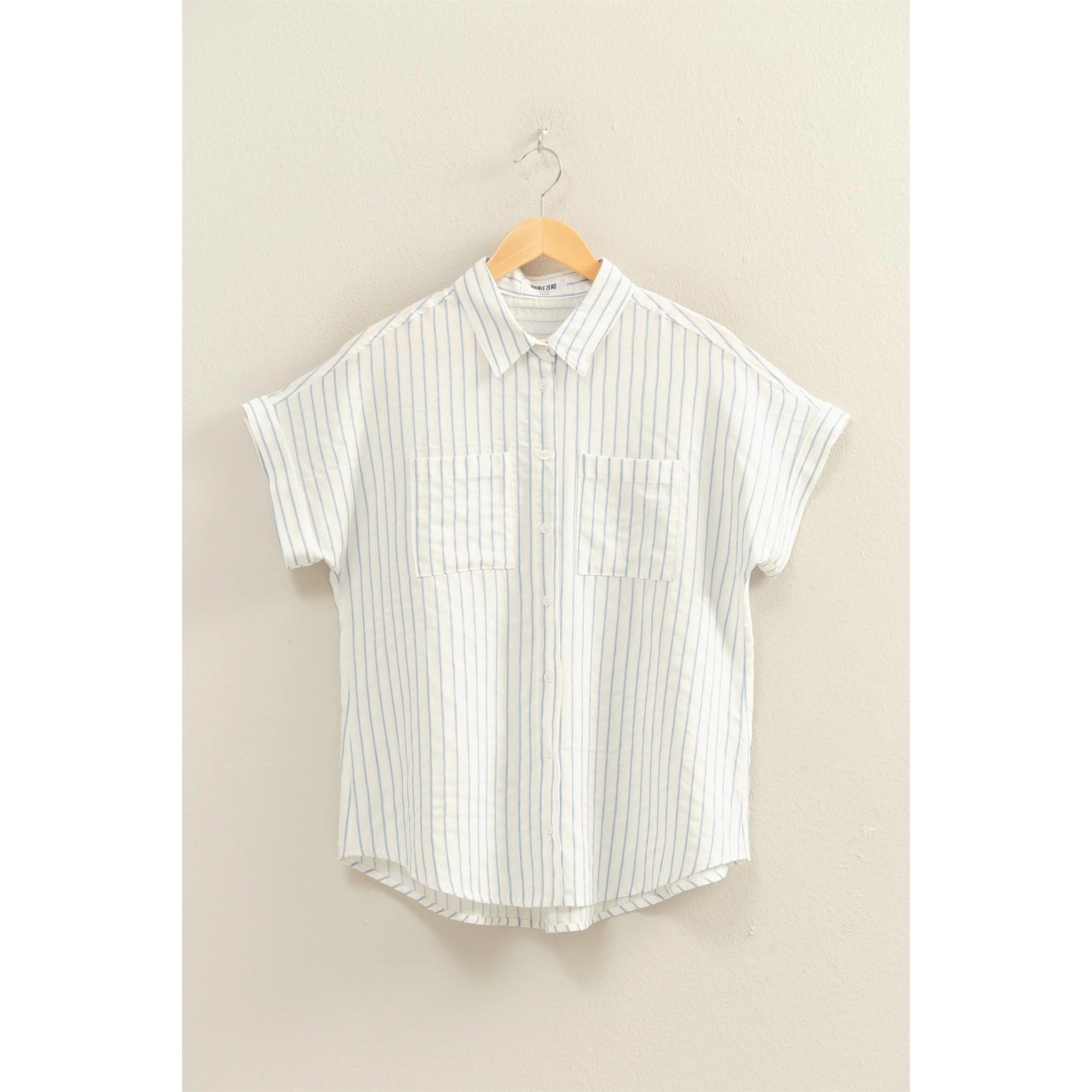 Striped Blue Button-Up Dolman Sleeve Shirt
