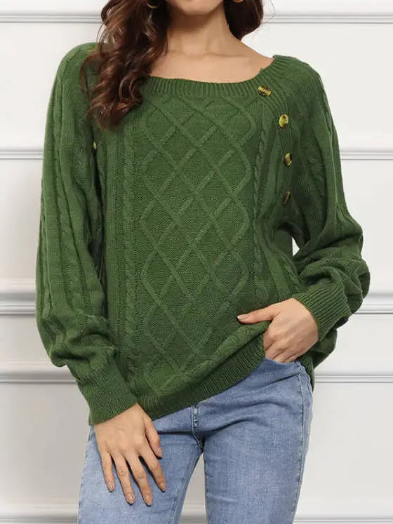 Cable Knit Sweater W/ Button Detail