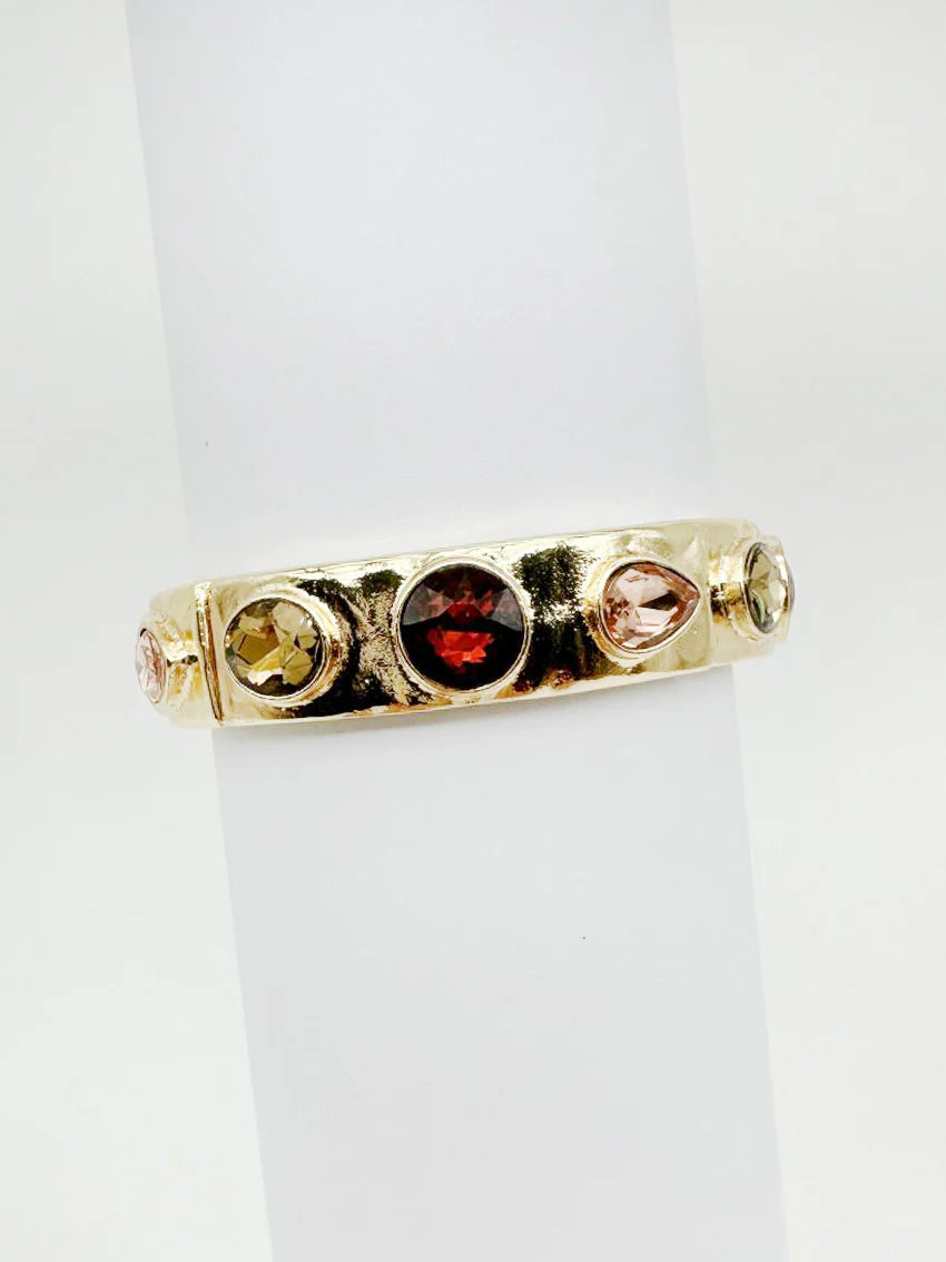 Gold with Brown & Clear Crystal Stretch Bracelet