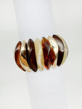 Natural, Brown & Gold Acrylic Stretch Bracelet – 1.25" Wide