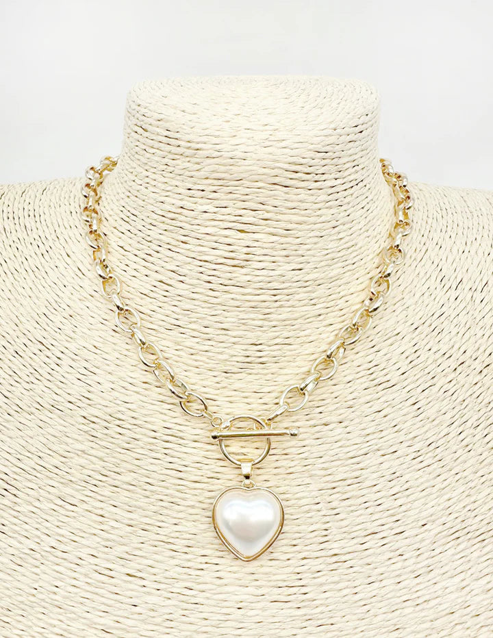 Pearl Heart Toggle Chain Necklace