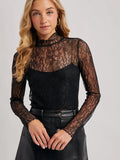 Long-Sleeved Mock Neck Lace Top- No Lining