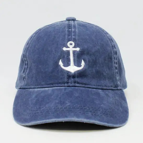 Vintage Washed Baseball Cap Anchor Embroidery
