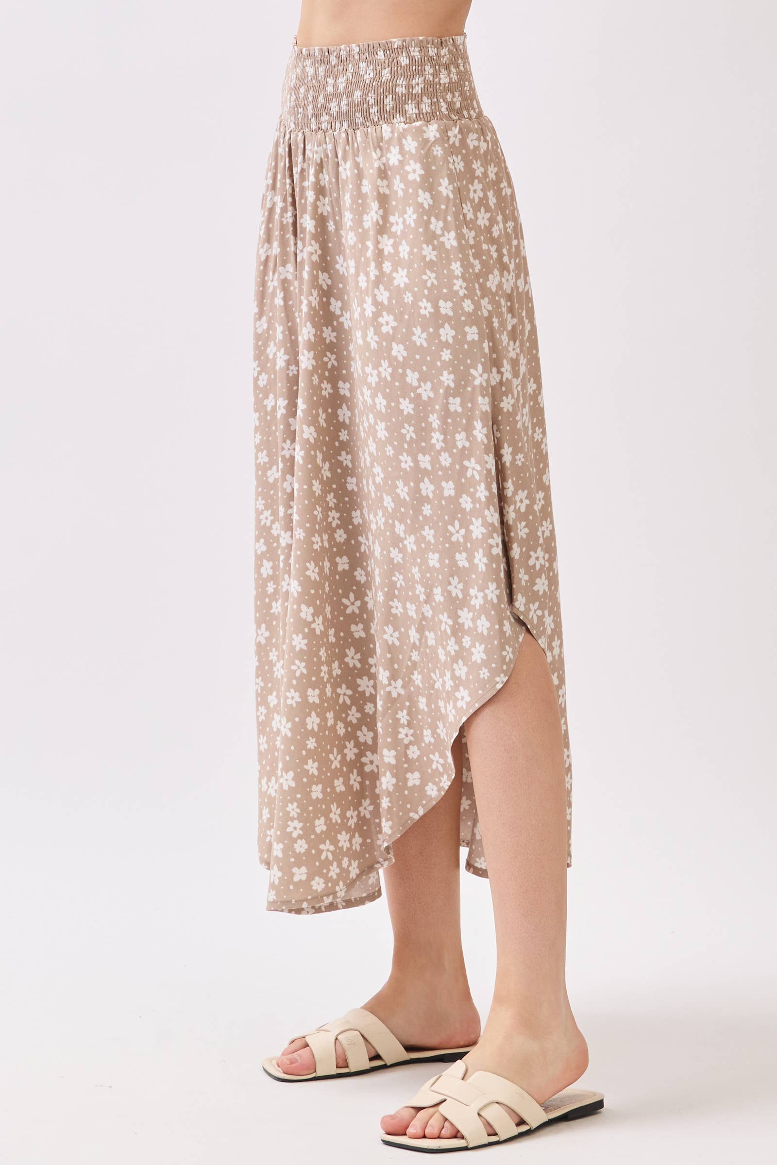 Floral Midi Skirt-Taupe