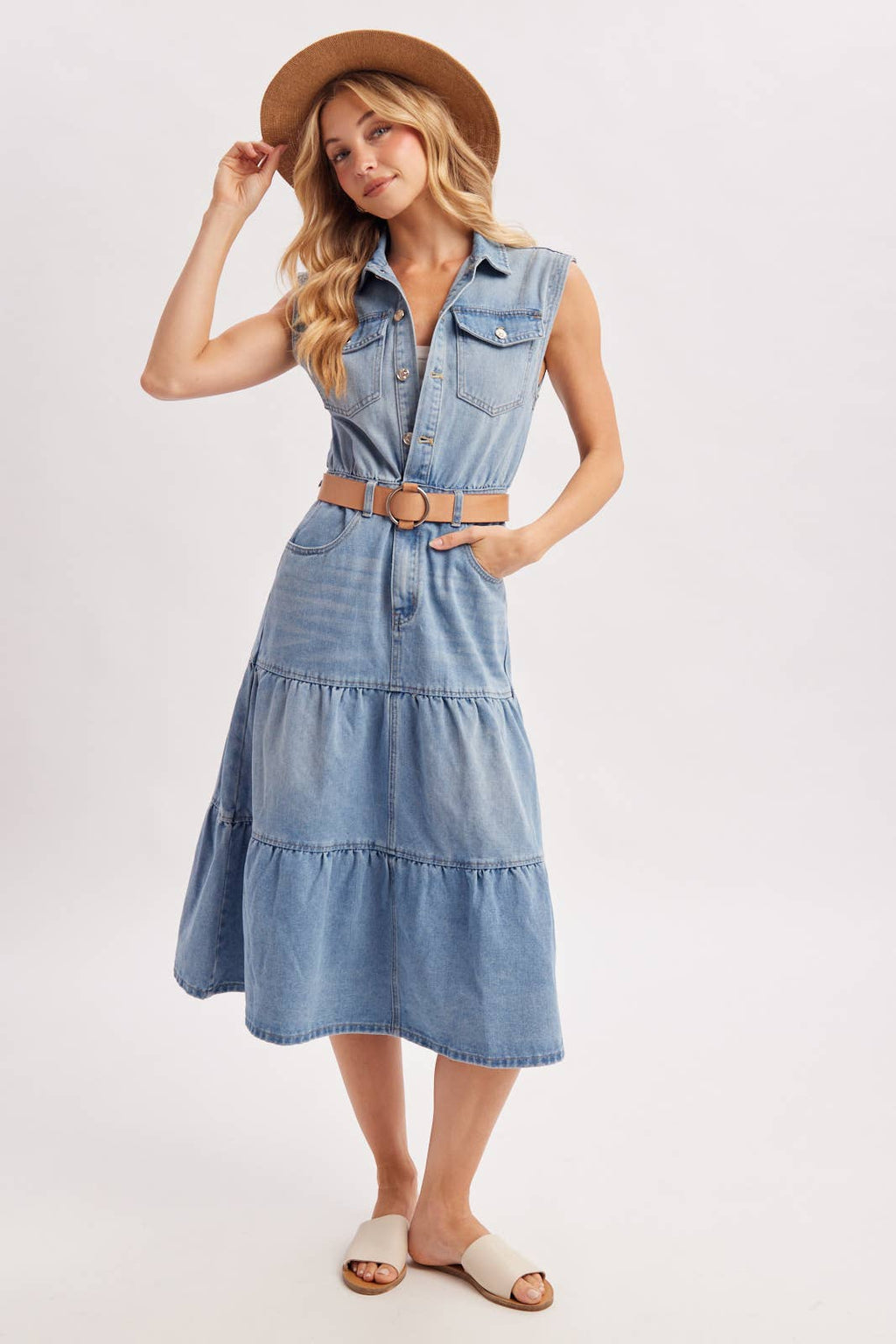 Denim Sleeveless Midi Dress